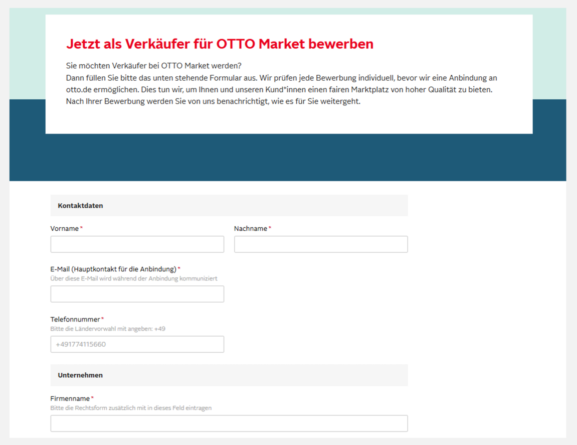 Screenshot des Registrierungsformulars