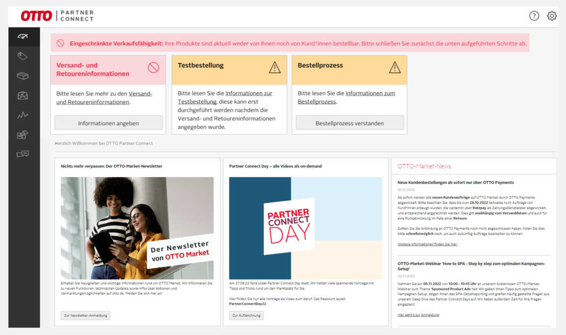 Screenshot der Partner-Portal Startseite